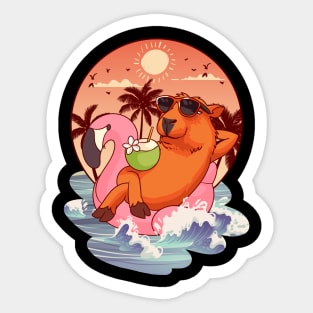 Retro 80s 90s Flamingo Pool Men Kids Women Funny Capybara Sticker